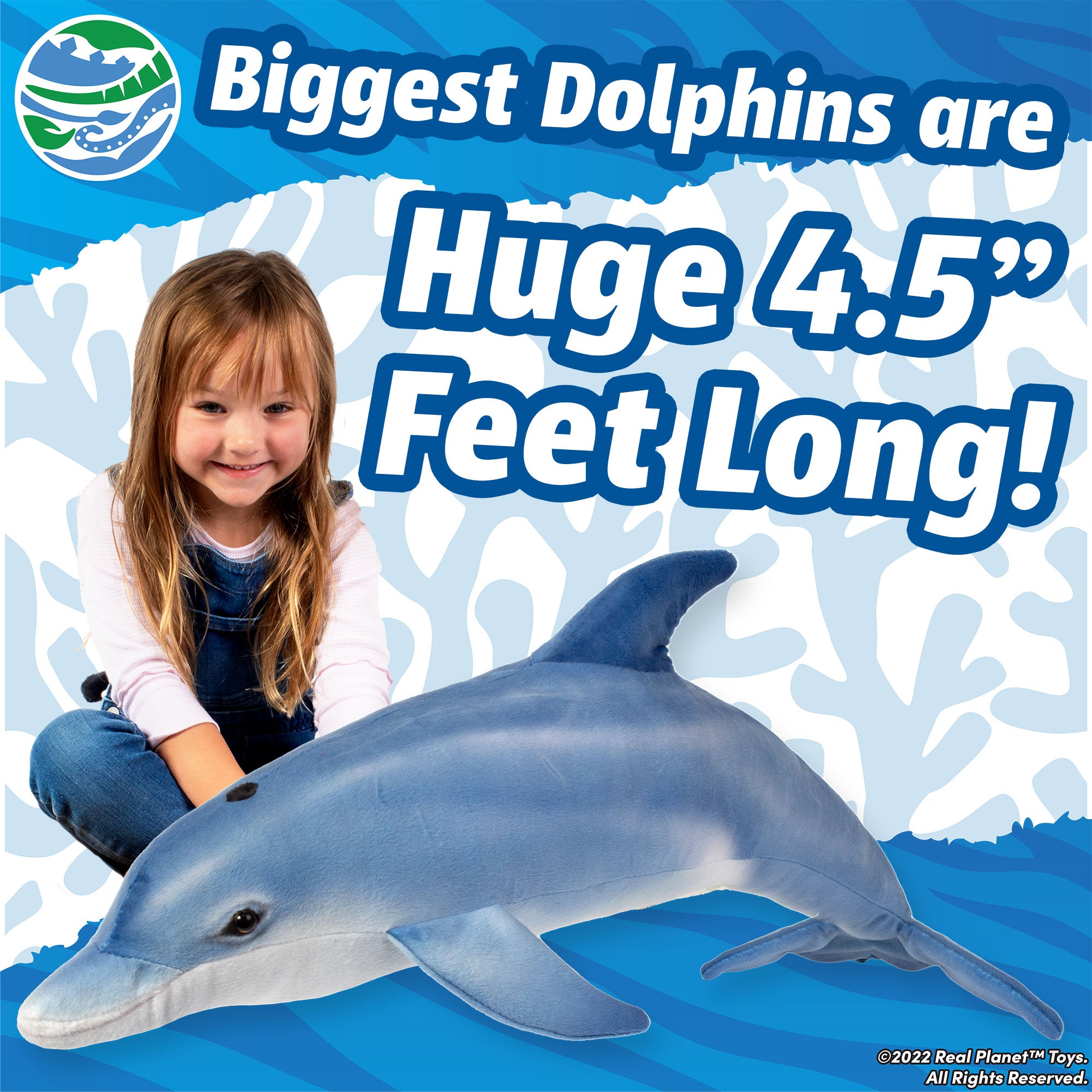 Real Planet™ Blue Dolphin Realistic Plush Stuffed Animal – Real