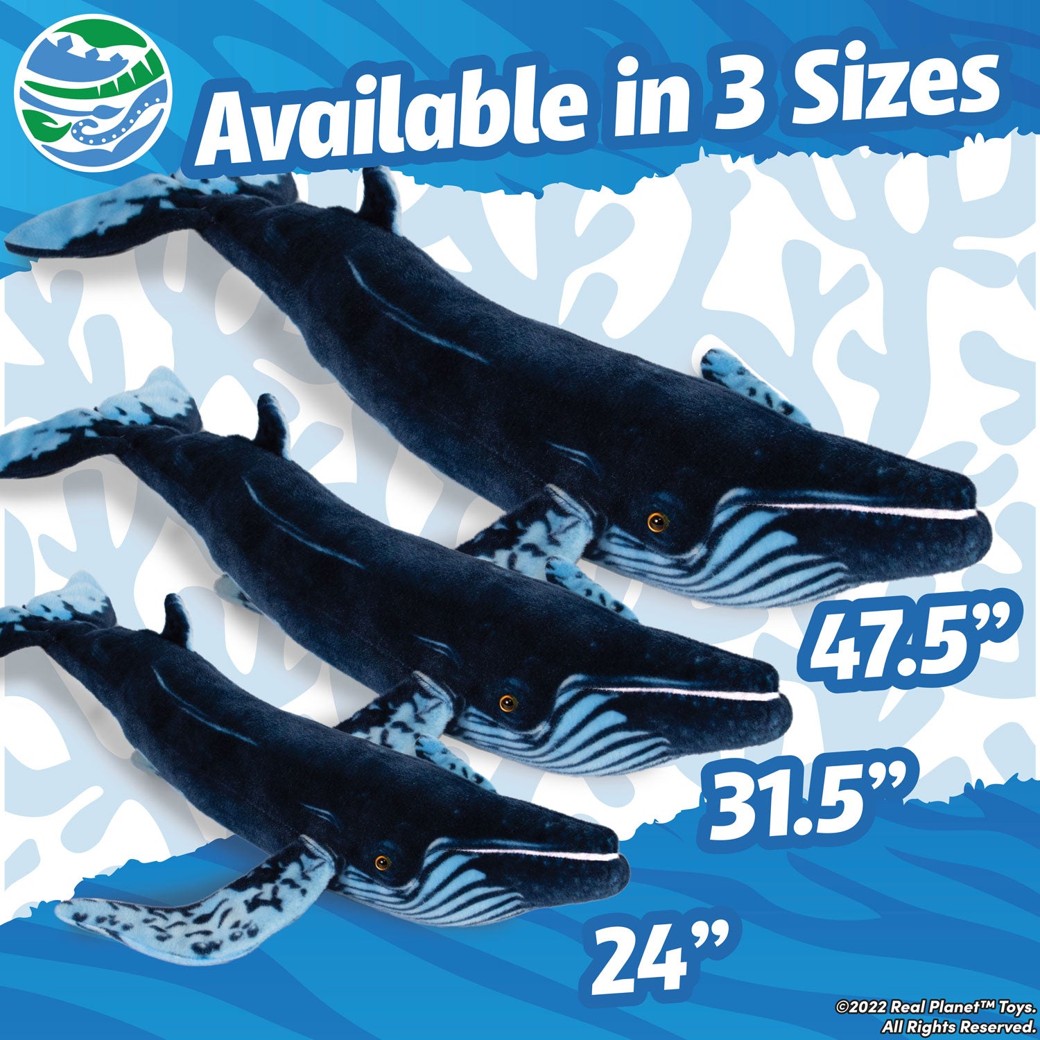 Real Planet™ Blue Humpback Whale Realistic Plush Stuffed Animal
